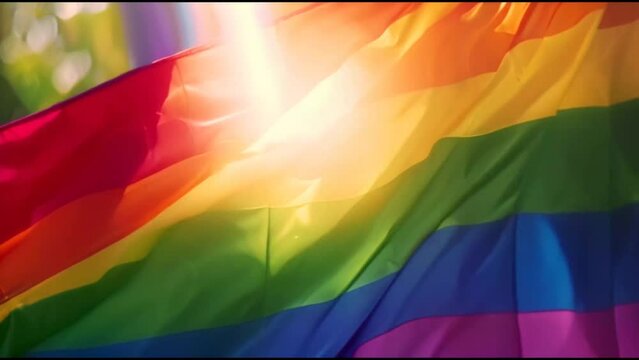 A colorful and bright waving rainbow flag.