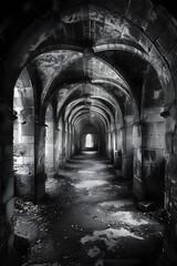 Fototapeta na wymiar Symmetrical Balance of Forgotten Gothic Passageways Harboring Ominous Relics of Unspeakable Horror