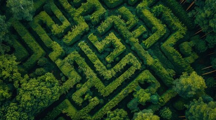  a layered greenery  plants maze captured from a height. - obrazy, fototapety, plakaty