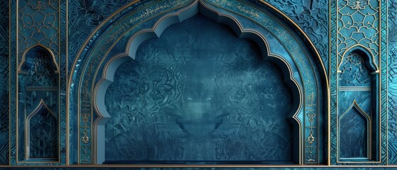 decorative Ramadan card template with arabic geometric pattern on navy blue canvas. Eid Mubarak - obrazy, fototapety, plakaty
