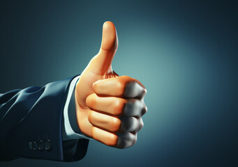 Endorsement concept illustration: Businessman giving thumbs up, approving quality product/employee recommendation, public support representation