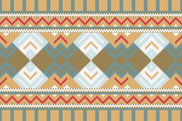 Ikat Fabric Paisley Embroidery Background. Ikat Damask Geometric Ethnic Oriental Pattern traditional.aztec Style Abstract Vector illustration.design for Texture,fabric,clothing,wrapping,sarong.