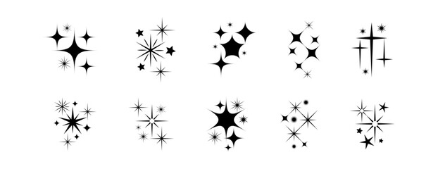 Stars and Sparkles icon set , Twinkle Shine Effect Sign vector illustration on white background