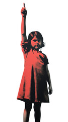 PNG A latina brazilian little girl pointing her finger to the side opposite to her portrait red representation