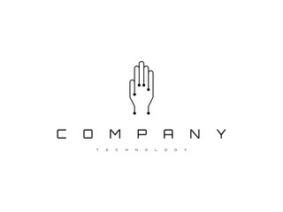 hand tech circuit line logo design