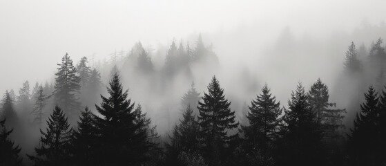Forest fog in the Pacific Northwest - obrazy, fototapety, plakaty