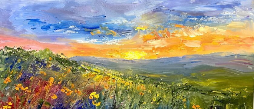 Easter sunrise paintings in a style of oil impasto