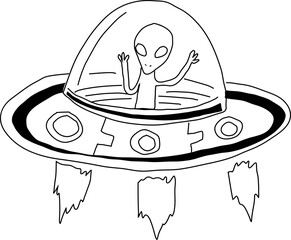 Hand drawn ufo illustration on transparent background.
