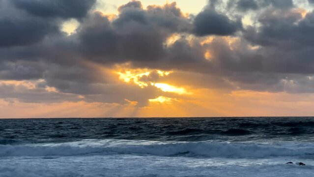 Beautiful Sunset In Monterey Bay, California; Slow, Dramatic, Coastal Landscape.