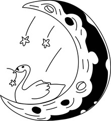 Hand drawn moon illustration on transparent background.
