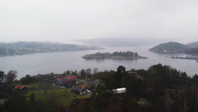Aerial Exploration of Misty Orust Countryside and Islands, Sweden