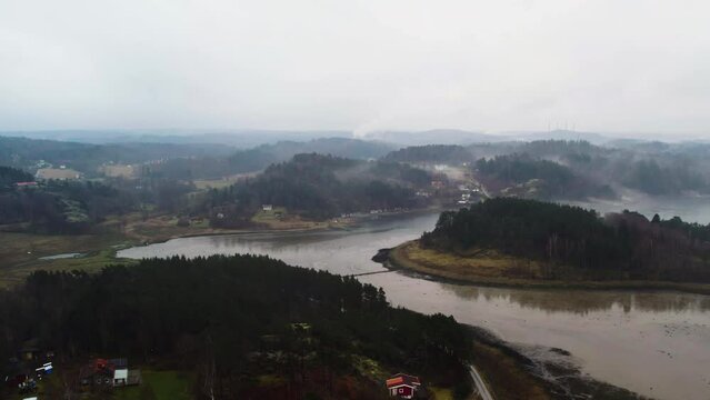 Spectacular Aerial Vew over Misty Islands near Orust, West of Sweden