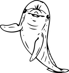 Hand drawn dolphin illustration on transparent background.
