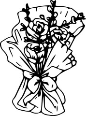 Hand drawn bunch of flowers illustration on transparent background.
