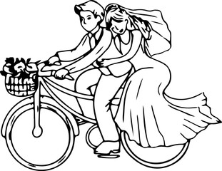 Hand drawn married couple illustration on transparent background.
