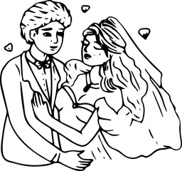 Hand drawn married couple illustration on transparent background.
