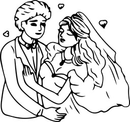Hand drawn married couple illustration on transparent background.
