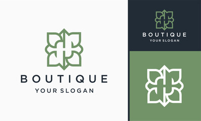 square initial letter h with leaves simple and elegant floral monogram, elegant line art logo design, vector illustration