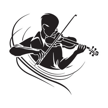 Man playing violin silhouette isolated Vector, illustration of a violin with a bow