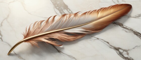feather resting on a luxurious marble background