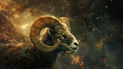 Obraz premium Mystical Cosmic Ram with Stars and Galaxy Illustration