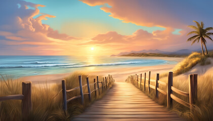 Obraz premium Serene Beach Sunrise Watercolor Painting