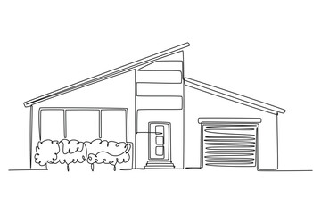 One continuous line drawing of cute house or small building concept. Doodle vector illustration in simple linear style.