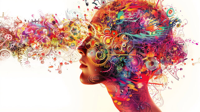 Artistic Human Profile with Colorful Abstract Mind Concept Illustration