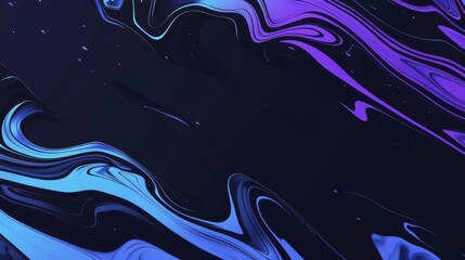 abstract blue and purple swirl liquid paint on a black background - obrazy, fototapety, plakaty
