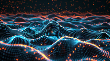Dynamic Digital Wave of Particles on Dark Background - Technology Concept