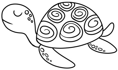 Cartoon black and white sea animals. Cute aquatic underwater wildlife element illustration for coloring page