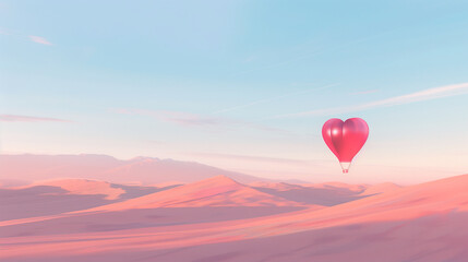Serene Hot Air Balloon Flight Over Pink Desert Dunes at Sunset