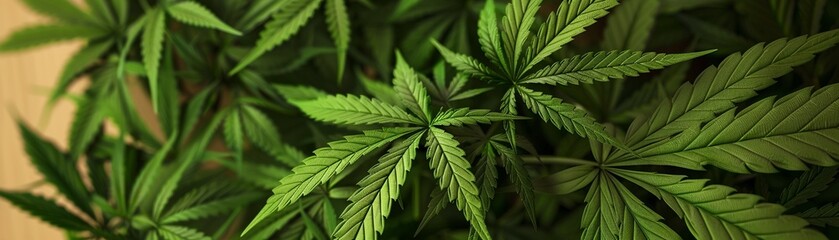 Minimalist design with cannabis leaves accents, natural light, macro, subtle nod to organic integration