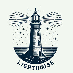 hand drawn lighthouse old engraving vector illustration style. lighthouse vintage illustration logo, emblem, icon old engraving style