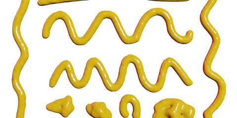 3d render of top view mustard sauce topping spill on transparent background in png format.
