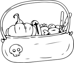 Hand drawn halloween candy bucket illustration on transparent background.
- 785898794