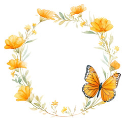 PNG Marigold and butterfly cercle border pattern flower wreath