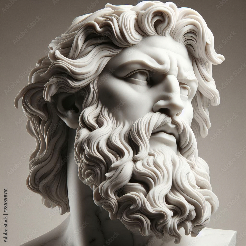 Wall mural handsome marble statue of powerful greek god zeus over dark background, the powerful king of the god