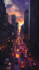 Energetic Urban Twilight: Metropolis in Evening Rush Hour