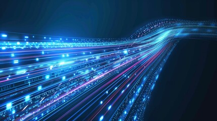 Fototapeta premium Blue light streak fiber optic speed line futuristic background