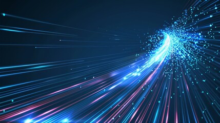 Fototapeta na wymiar Blue light streak fiber optic speed line futuristic background