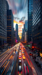Fototapeta na wymiar Energetic Urban Twilight: Metropolis in Evening Rush Hour