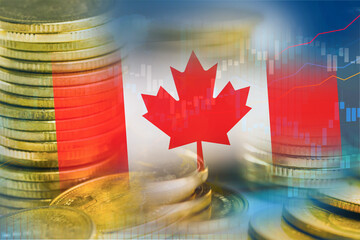 Stock market investment trading financial, coin and Canada flag , finance business trend data...
