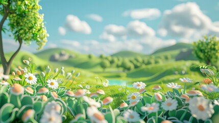 3D landscape C4D cartoon cute style background material