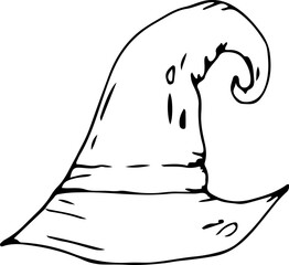 Hand drawn halloween witch hat illustration on transparent background.
