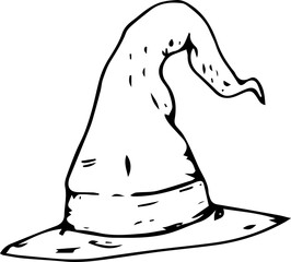 Hand drawn halloween witch hat illustration on transparent background.
