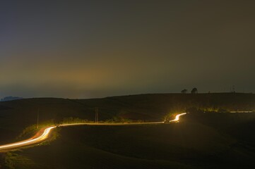 Light trail highway at night in Hills, Shillong, Meghalya, India