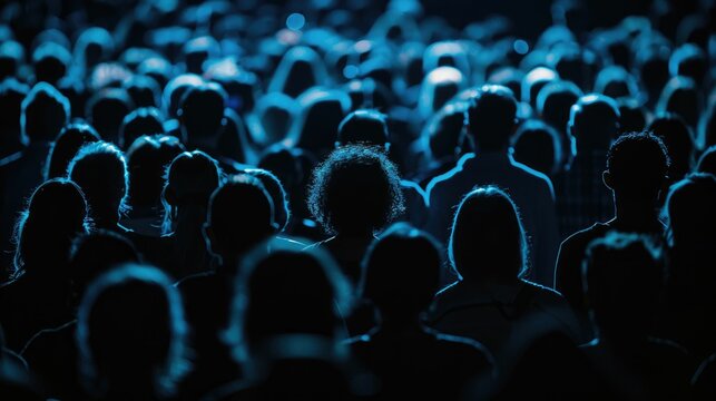 Worried crowd with obscured faces in shadow