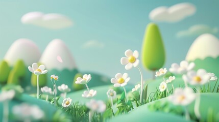 3D landscape C4D cartoon cute style background material