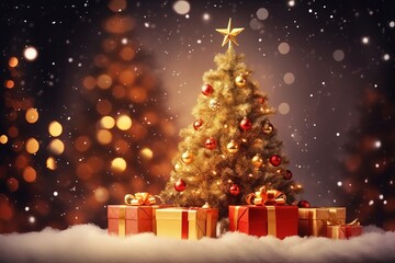 Obraz premium クリスマスツリーとプレゼント